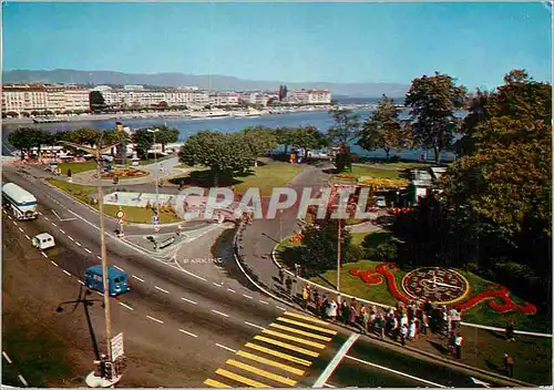 Moderne Karte Geneve L horloge fleurie et l entree du parking sous lacustre