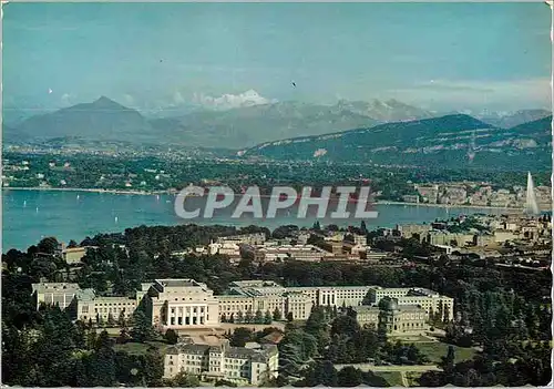Moderne Karte Vue aerienne du Palais des Nations Unies et la Chaine du Mont Blanc