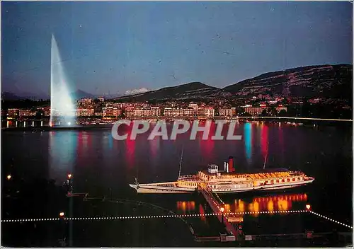 Cartes postales moderne Geneve La Rade Le Jet d eau et le Mt Blanc le soir
