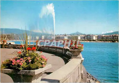 Moderne Karte Geneve Le jet d eau et le Mont Blanc