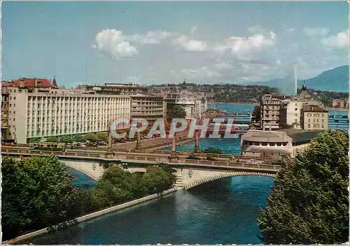 Cartes postales moderne Geneve L Hotel du Rhone et le quartier de l lle