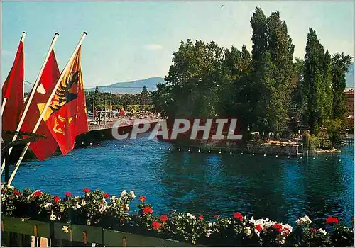 Cartes postales moderne Geneve L lle rousseau et le Pont du Mont Blanc