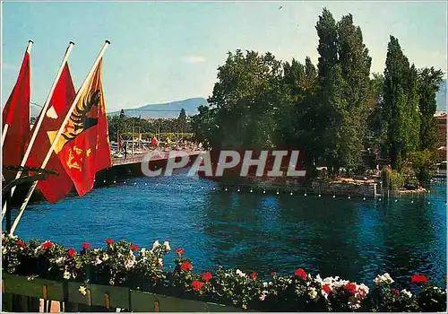 Moderne Karte Geneve L lle rousseau et le Pont du Mont Blanc