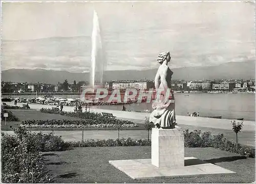 Moderne Karte Geneve Quai Gustave ador la statue de la Brise et le jet d eau