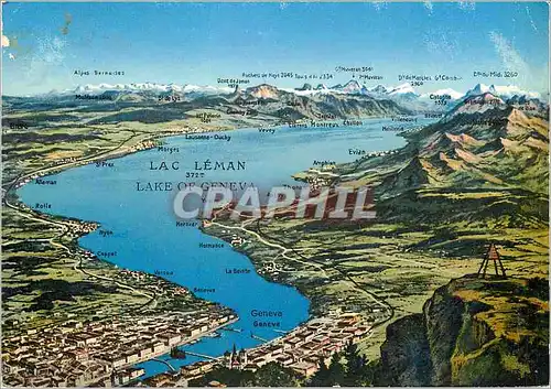 Moderne Karte Panorama du Lac Leman depuis Geneve