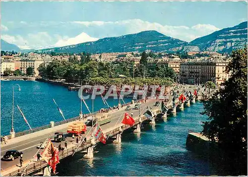 Moderne Karte Geneve Le Pont du Mont Blanc et le Mont Blanc