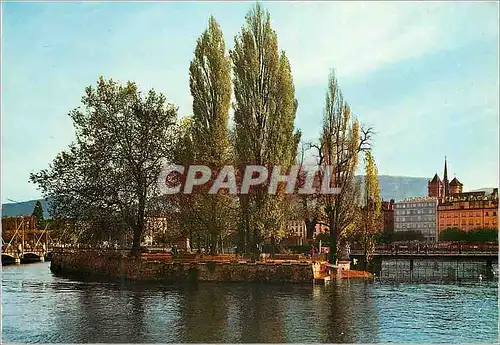 Cartes postales moderne Geneve Ile Rousseau et cathedrale