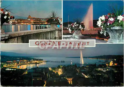 Cartes postales moderne Geneve La rade au crepuscule La rade et le jet d eau