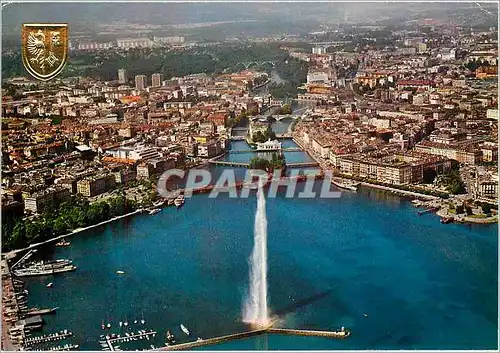 Moderne Karte Geneve Vue aerienne du jet d eau et des Ponts sur le rhone