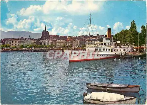 Moderne Karte Geneve Le debarcadere du quai du Mont Blanc et la Cathedrale de Saint Pierre Bateau