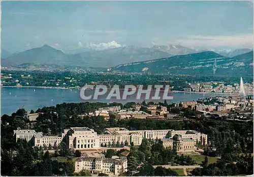 Moderne Karte Geneve Vue aerienne du Palais des Nations Unies et la Chaine du Mont Blanc