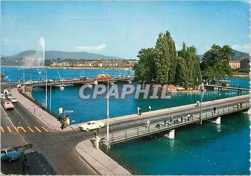Cartes postales moderne Geneve L ile Rousseau et le jet d eau