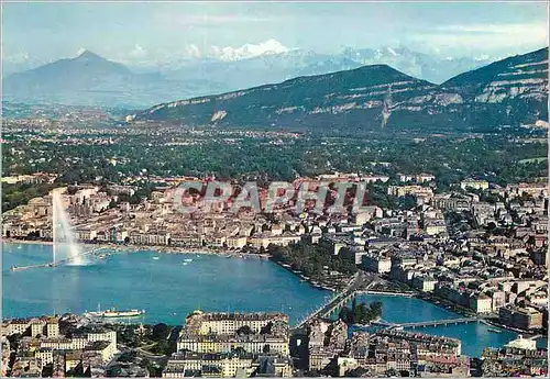 Moderne Karte Geneve Vue aerienne de la Ville et la Chaine du Mont Blanc