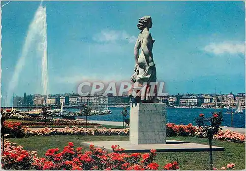 Cartes postales moderne Geneve Statue de La Brise et le Jet d Eau