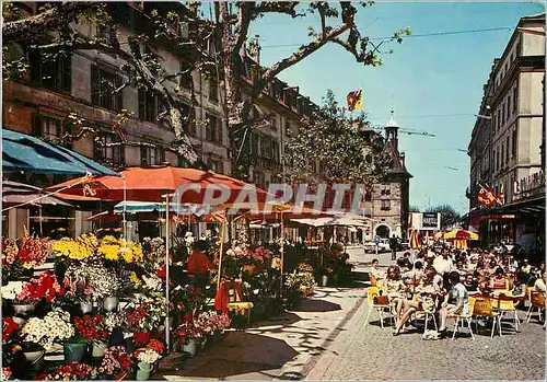 Moderne Karte Geneve La Place du Molard et ses grands Cafes