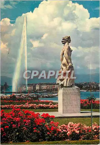 Moderne Karte Geneve Statue de la Brise et le Jet d Eau