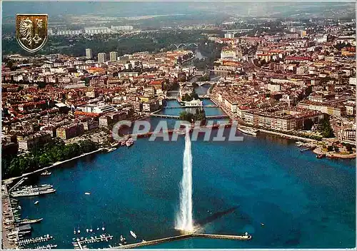 Moderne Karte Geneve Vue aerienne du Jet d Eau et des Ponts sur le Rhone