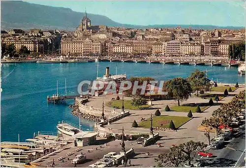 Moderne Karte Geneve Vue generale sur le quai du Mont Blanc la Rade et la Ville