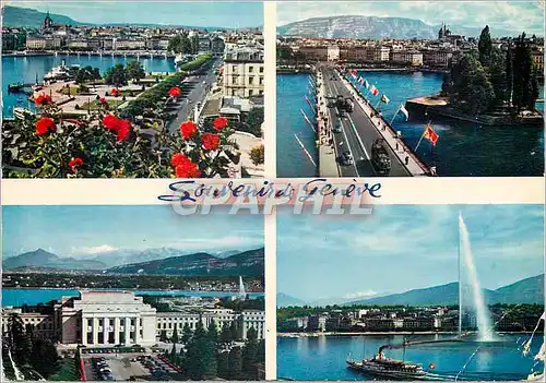 Cartes postales moderne Geneve La Rade Le Pont du Mont Blanc Le Palais des Nations Le Jet d Eau