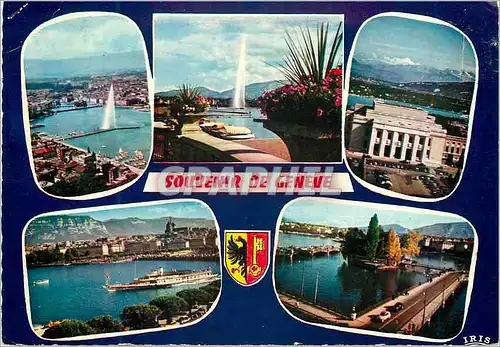 Moderne Karte Geneve Vue aerienne Le Jet d Eau Le palais des Nations