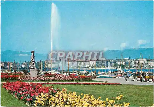 Cartes postales moderne Geneve La Statue de la Brise et le Jet d Eau