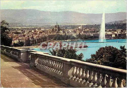 Moderne Karte Geneve La rade et la ville depuis Cologny