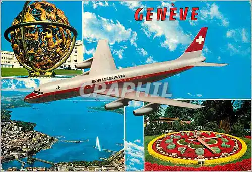Cartes postales moderne Geneve La Sphere Armillaire par la Fondation Woodrow Wilson et Palais de l ONU Avion