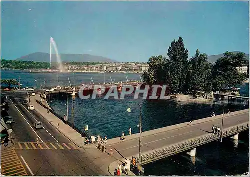 Cartes postales moderne Geneve L ile Jean Jacques Rousseau la Rade et le jet d eau