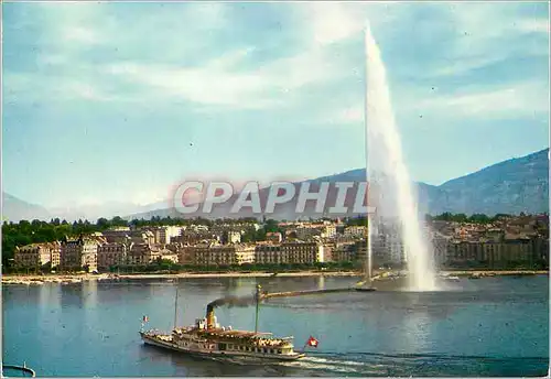 Moderne Karte Geneve Le jet d eau et le Mont Blanc Bateau