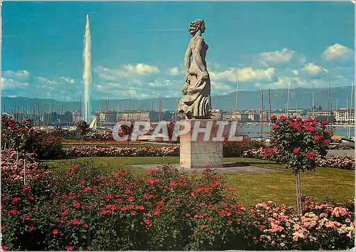 Cartes postales moderne Geneve Les quais la Bris et le jet d eau