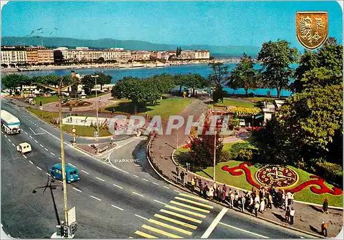 Moderne Karte Geneve L horloge fleurie et l entree du parking sous lacustre