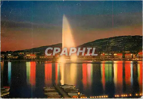 Cartes postales moderne Geneve et le jet d eau illumine