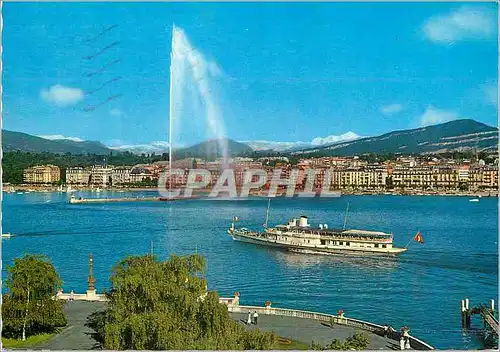 Cartes postales moderne Geneve Le jet d eau et le Mont Blanc Bateau