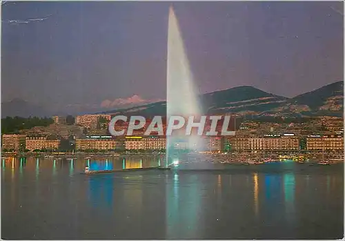 Moderne Karte Geneve Le Mont Blanc le jet d eau et la rade au crepuscule