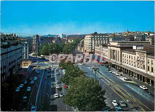 Cartes postales moderne Geneve Place et Gare Cornavin