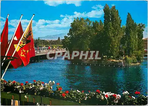 Cartes postales moderne Geneve L ile Rousseau et le Pont du Mont Blanc