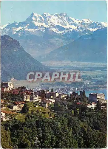 Cartes postales moderne Glion sur Montreux et vue sur Villeneuve Lac Leman et les Dents du Midi