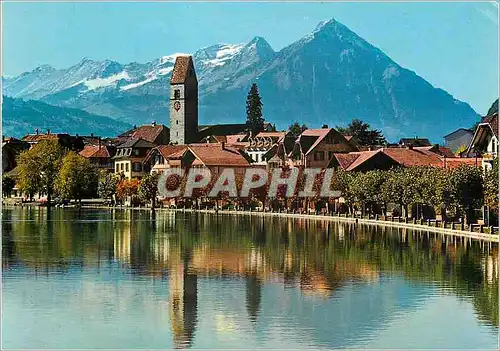 Cartes postales moderne Interlaken Kirche unterseen mit Niesen