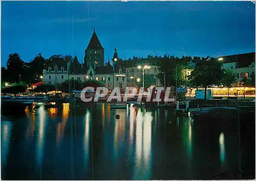 Cartes postales moderne Lausanne Ouchy Vue nocturnet chateau et port