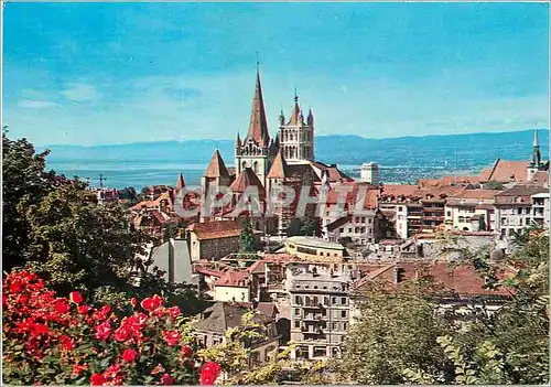 Cartes postales moderne Lausanne Vue sur la cathedrale et le Lac Leman