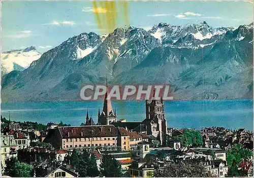 Cartes postales moderne Lausanne Ouchy La Cathedrale et les Alpes