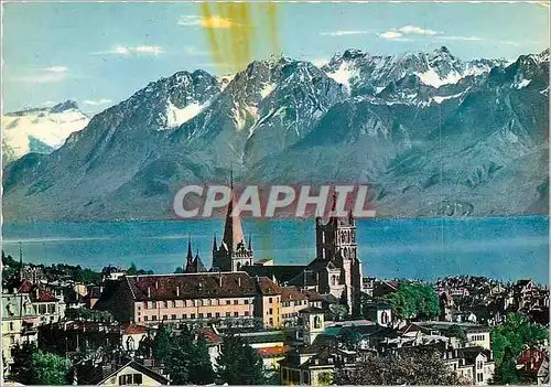 Moderne Karte Lausanne Ouchy La Cathedrale et les Alpes