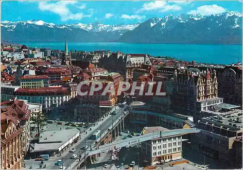Cartes postales moderne Lausanne Le Grand Pont et vue sur les Alpes