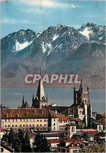 Moderne Karte Lausanne Ouchy La cathedrale et les Alpes de Savoie