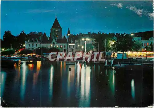 Cartes postales moderne Lausanne Ouchy Vue nocturne chateau et port
