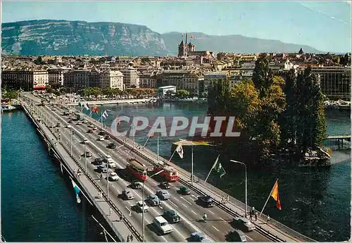 Moderne Karte Lausanne Le Pont du Mt Blanc L ile JJ Rousseau et la ville