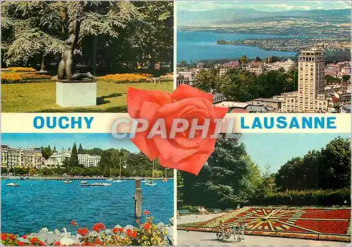 Cartes postales moderne Ouchy Lausanne La Baigneuse Tour Bel Air le lac et le Jura