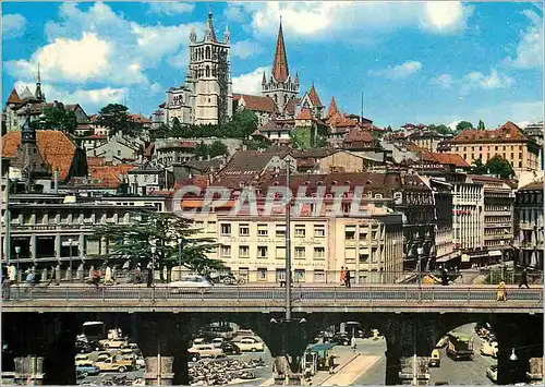 Cartes postales moderne Lausanne Le Grand Pont et la cathedrale