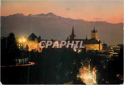 Moderne Karte Lausanne La cathedrale et le chateau de nuit