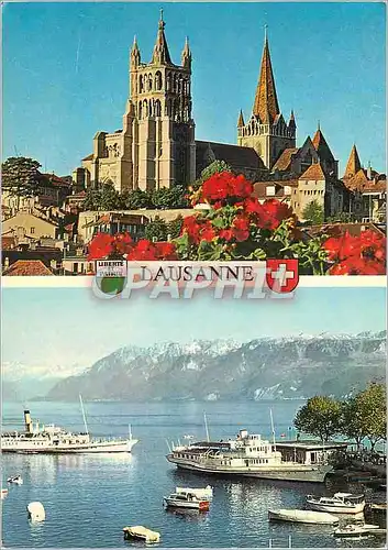 Cartes postales moderne Lausanne La cathedrale et le chateau Bateaux